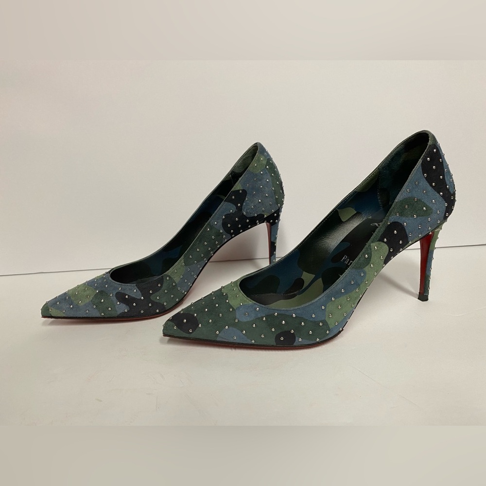 Christian Louboutin Kate plume suede pumps heels camo 35.5